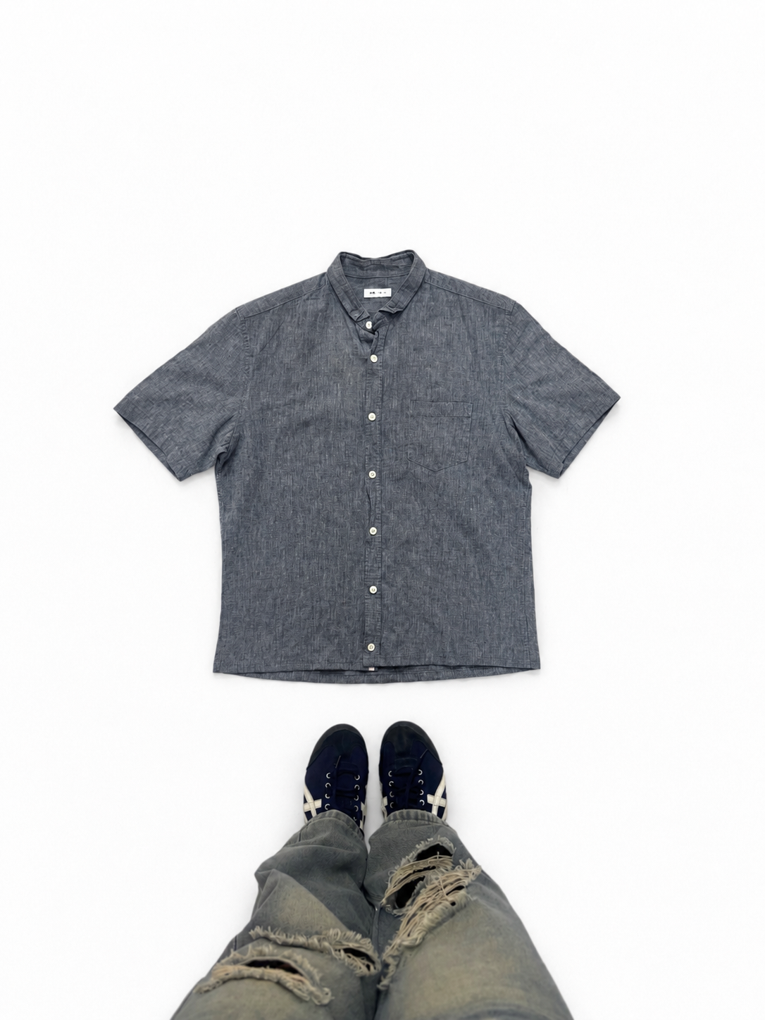 Men's Slate Blue Chambray Short Sleeve Button-Up Shirt