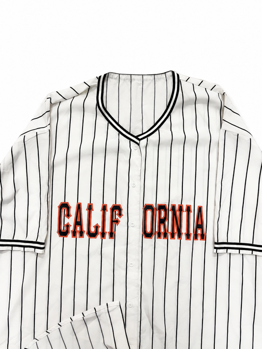 Men's Shirt Baseball Jersey California Pinstripe White & Black