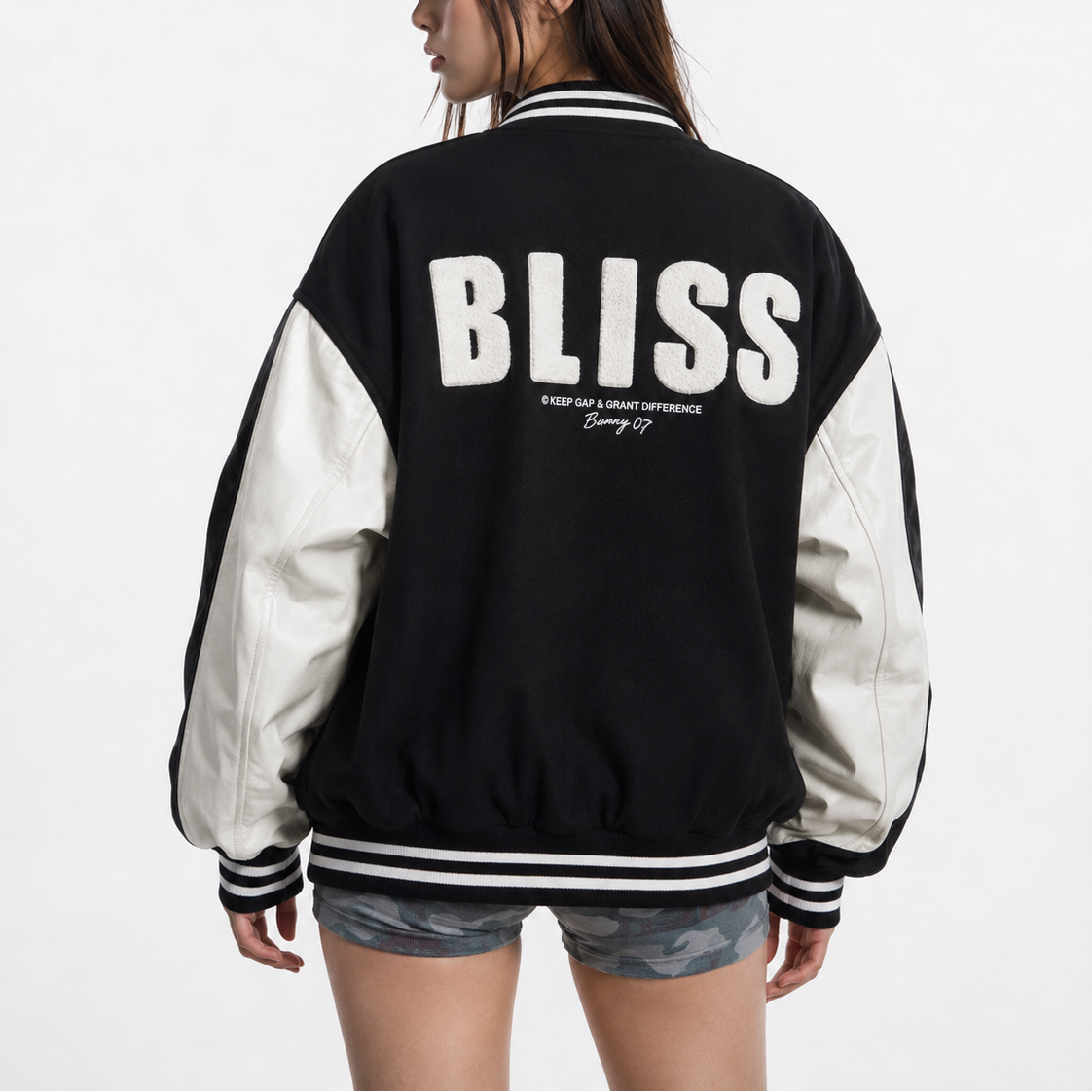 Spirited Bunny Oversized Varsity Bomber Jacket