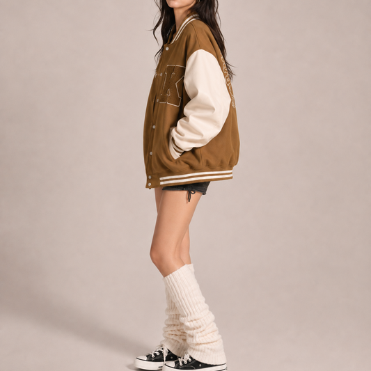 Caramel Varsity Bomber Jacket