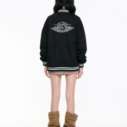 Black Minimal Varsity Bomber Jacket