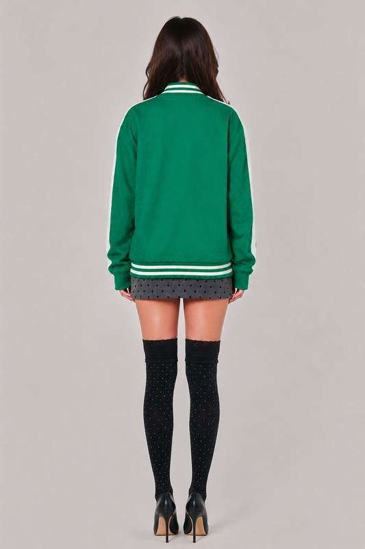 Green & White Stripe Varsity Bomber Jacket