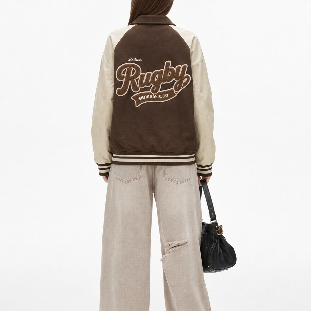 Brown & Cream Collegiate Varsity Bomber Jacket