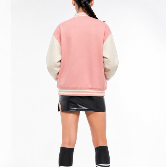 Pink & Cream Varsity Bomber Jacket