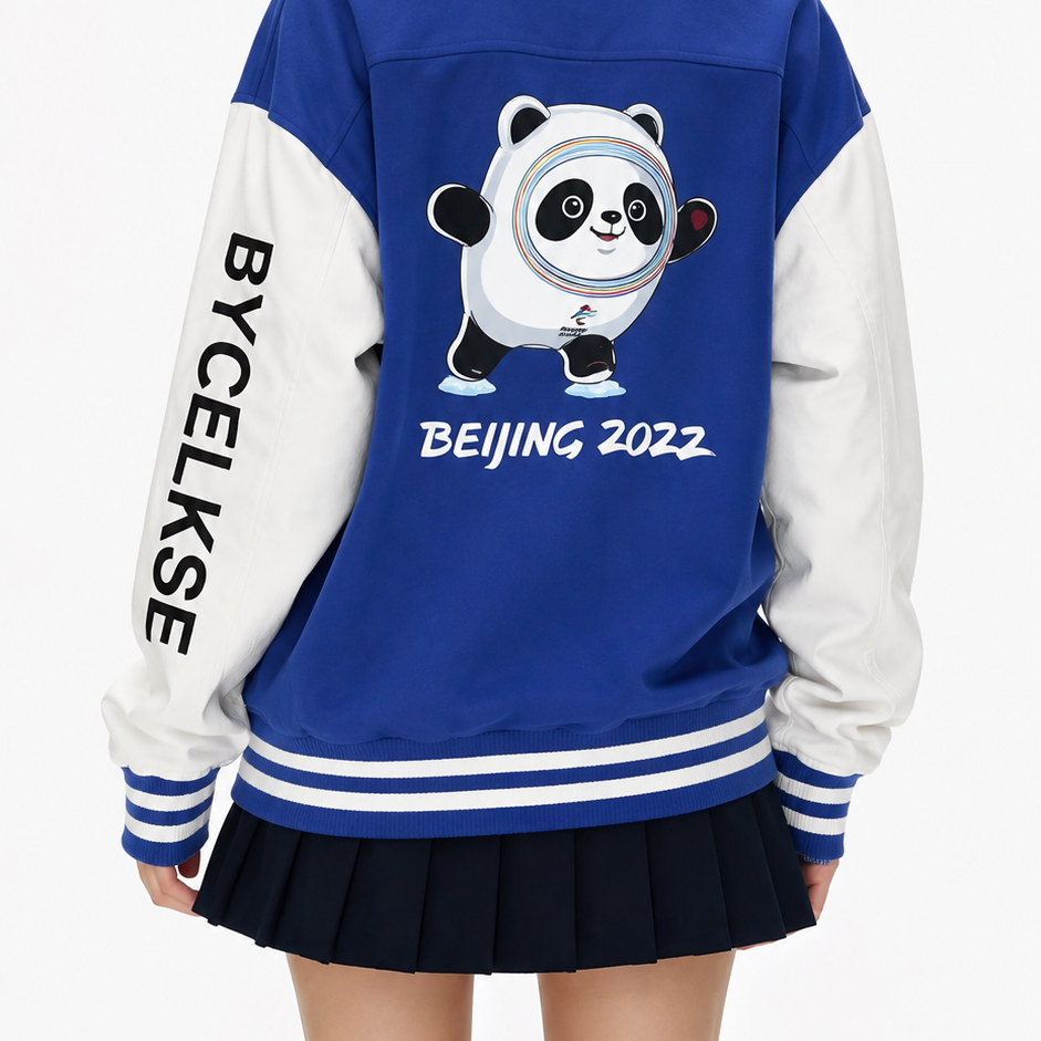 Blue & White Beijing Panda Varsity Bomber Jacket