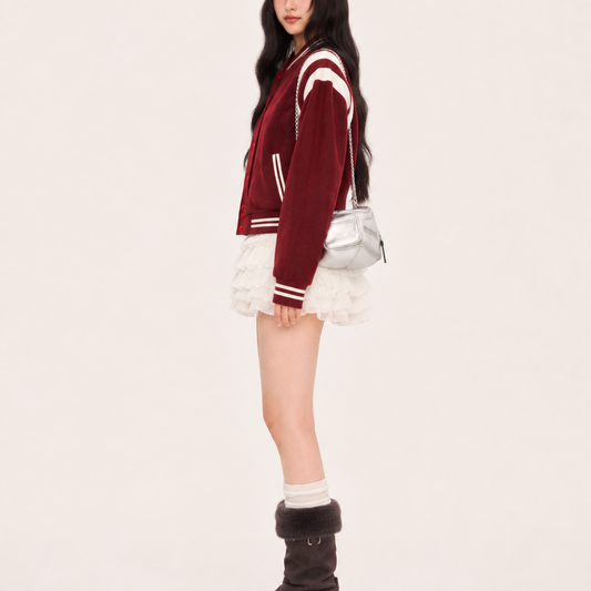 Oversized Burgundy Varsity Bomber Jacket