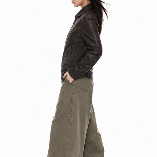 Women's Vintage Dark Brown Distressed Leather Jacket