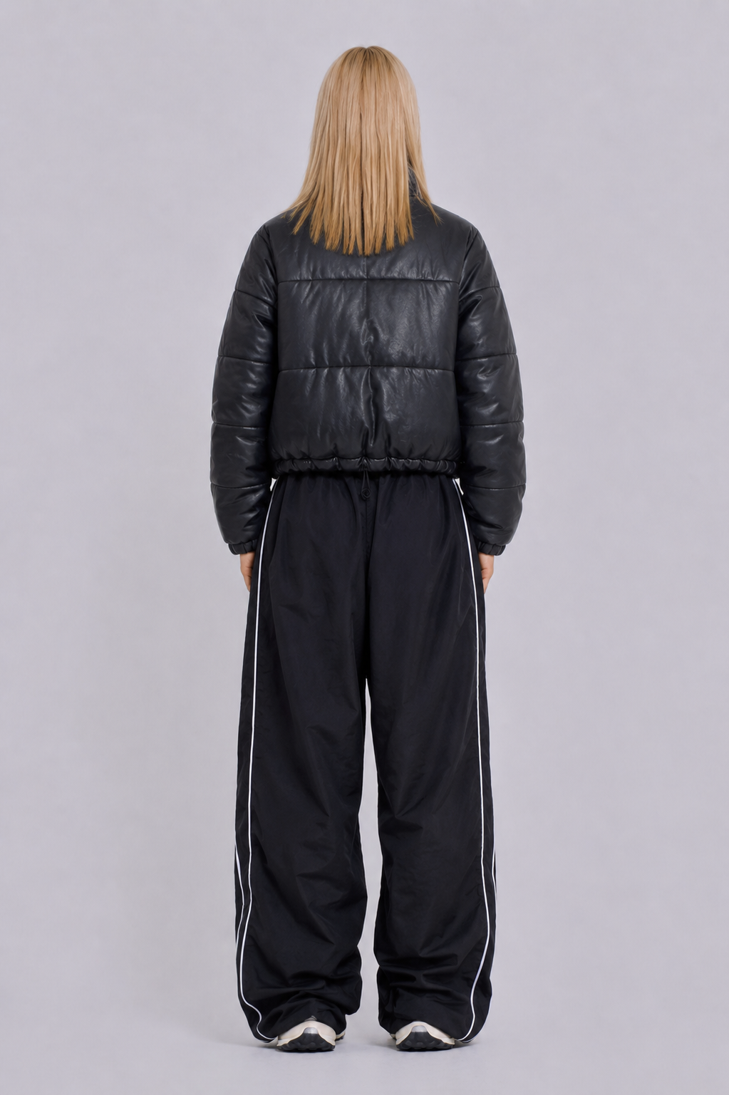 Women's Vintage Black Oversized Fit Puffer Leather Jacket