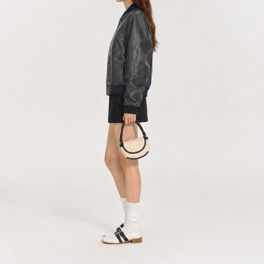 Women's Vintage Black Regular Fit Leather Bomber Jacket