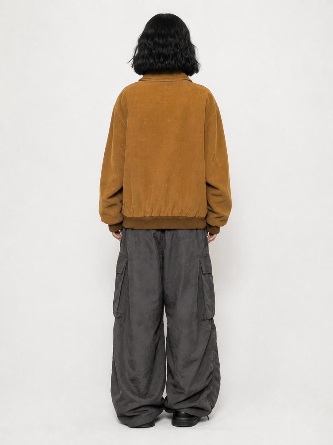 Unisex Vintage Tan Relaxed-Fit Suede Bomber Jacket