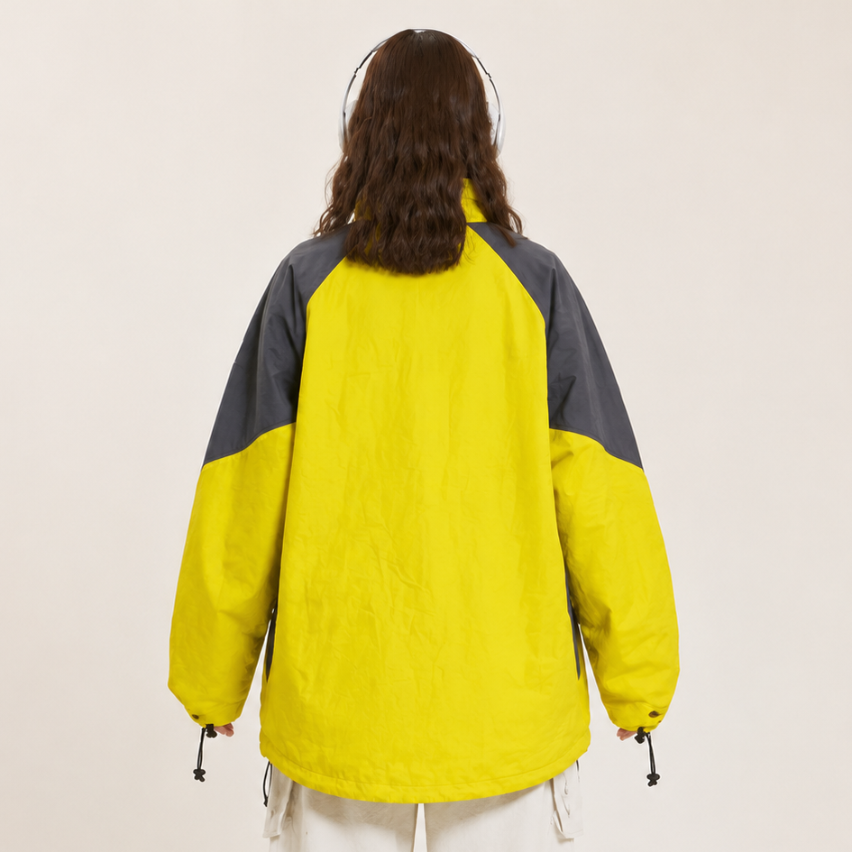 Unisex Neon Yellow & Charcoal Oversized Technical Windbreaker Jacket