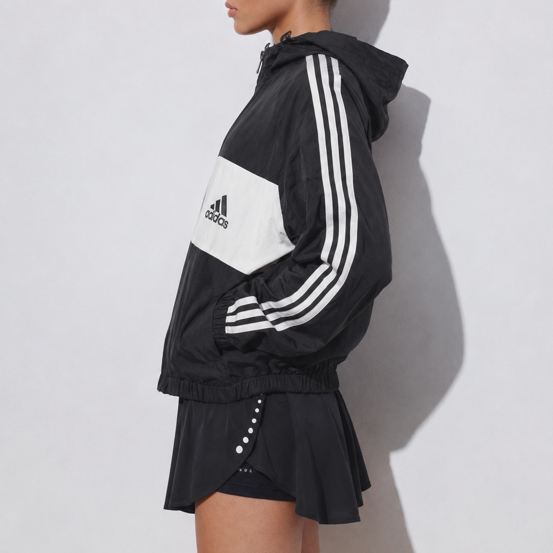Unisex Vintage Black & White Oversized Hooded Windbreaker Jacket