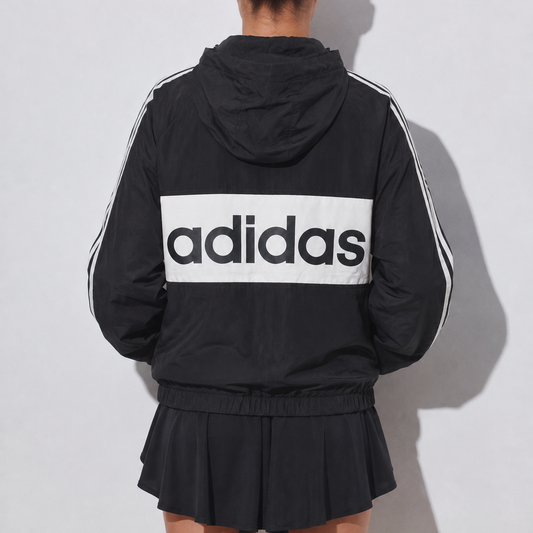 Unisex Vintage Black & White Oversized Hooded Windbreaker Jacket