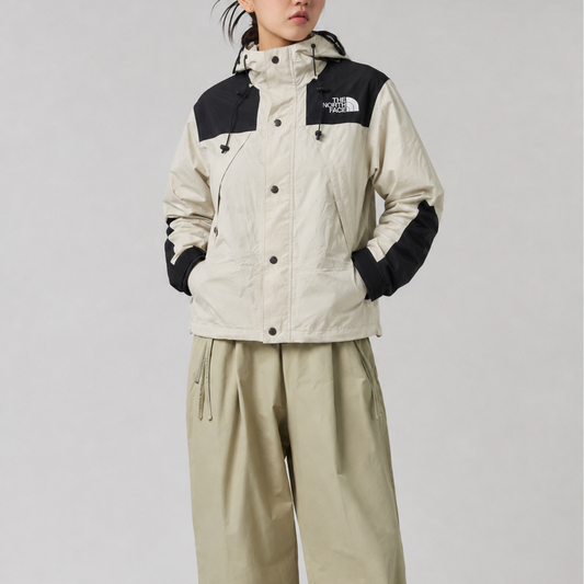 Unisex Beige & Black Relaxed-Fit Hooded Windbreaker Jacket