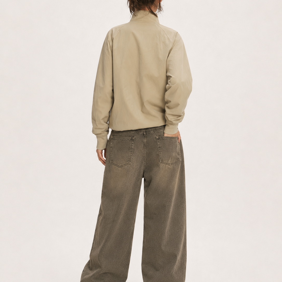 Women’s Vintage Beige Regular-Fit High-Neck Zip-Up Bomber Jacket
