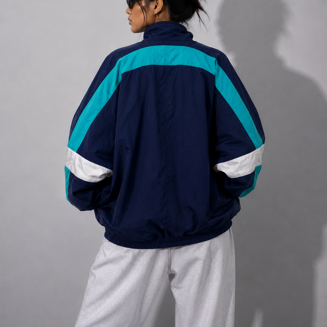 Women's Jacket - Navy Blue Oversized Color Block Windbreaker