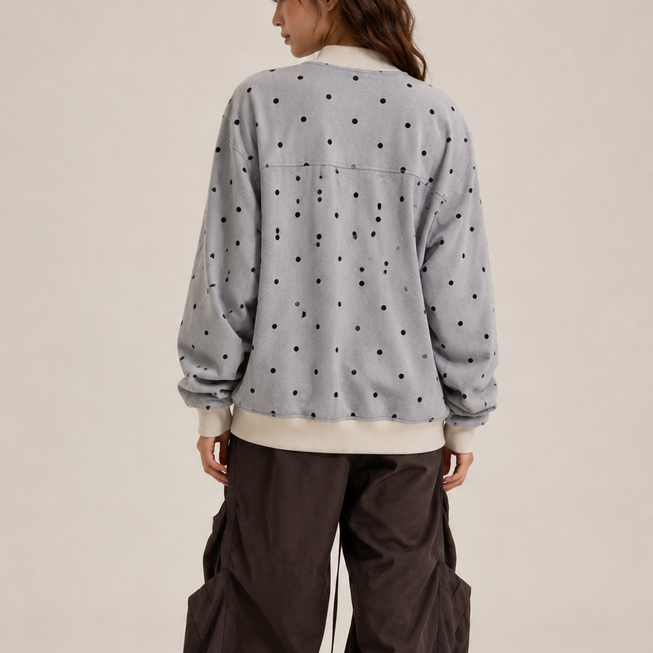 Grey Polka Dot Varsity Bomber Jacket