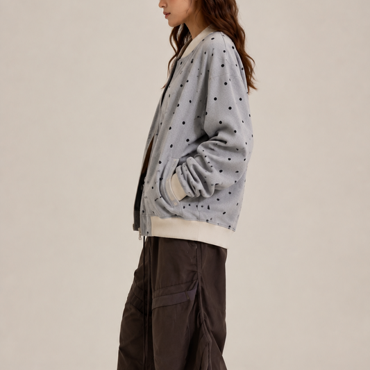 Women's Jacket Grey Polka Dot Bomber