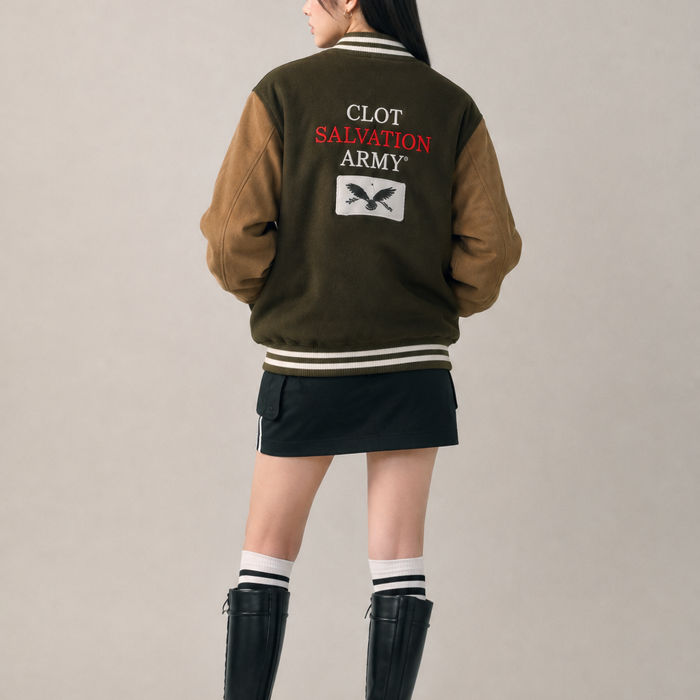 Olive & Tan Vintage Varsity Bomber Jacket