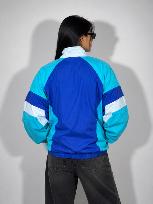 Women's Jacket Vintage Nylon Blue Colorblock Nylon