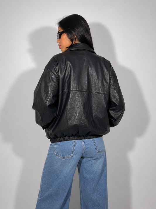 Women's Jacket Vintage Black Leather Bomber
