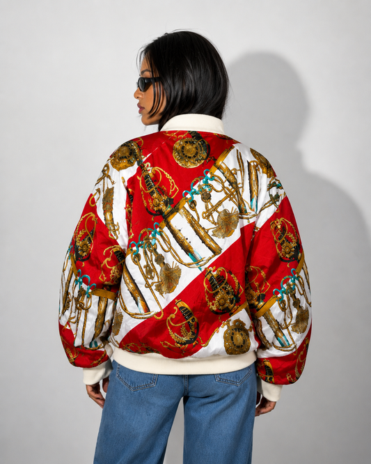 Women's Jacket Vintage Baroque Print Satin Bomber