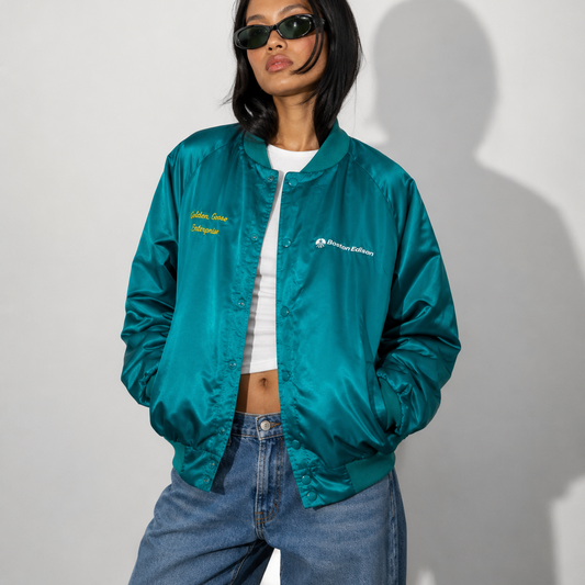 Women's Jacket Vintage Teal Satin Coach