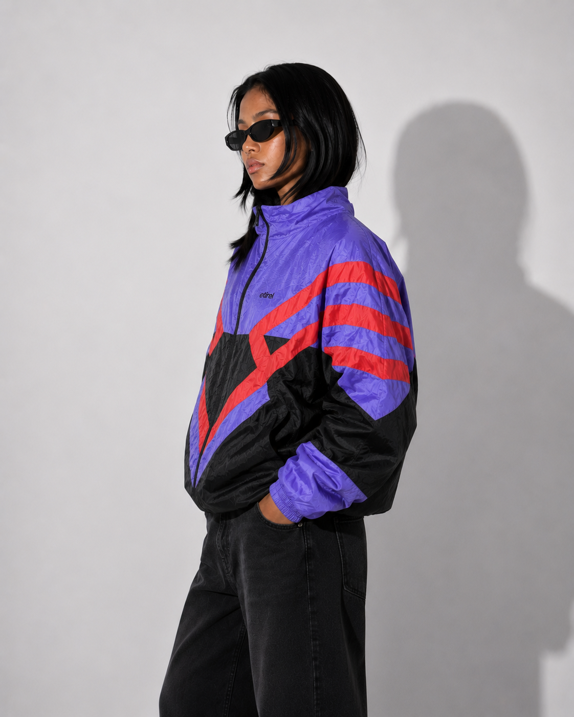 Women's Jacket Vintage Purple & Black Geometric Windbreaker
