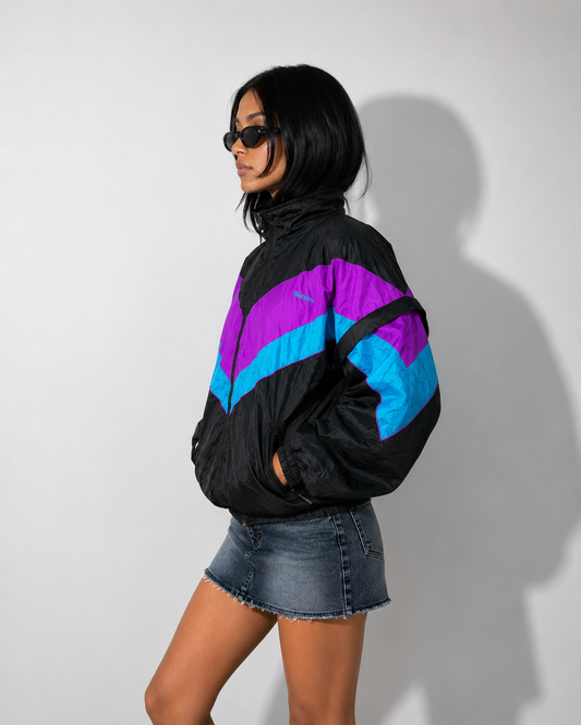 Women's Jacket 90s Chevron Panel Full-Zip Windbreaker