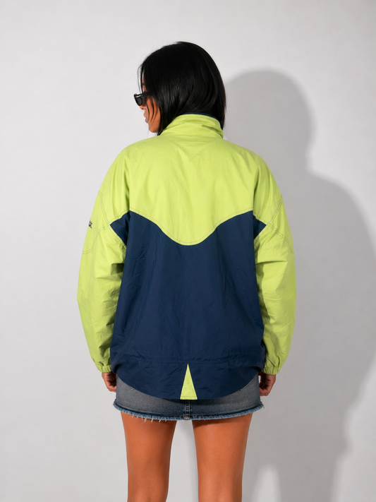 Women's Jacket Vintage Lime Green & Navy Colorblock Windbreaker