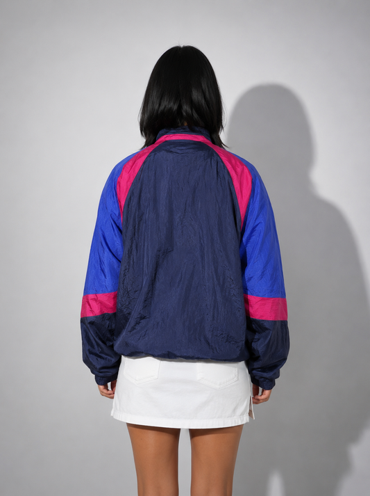 Women's Jacket Vintage Nylon Track Jacket – Navy, Blue & Fuchsia
