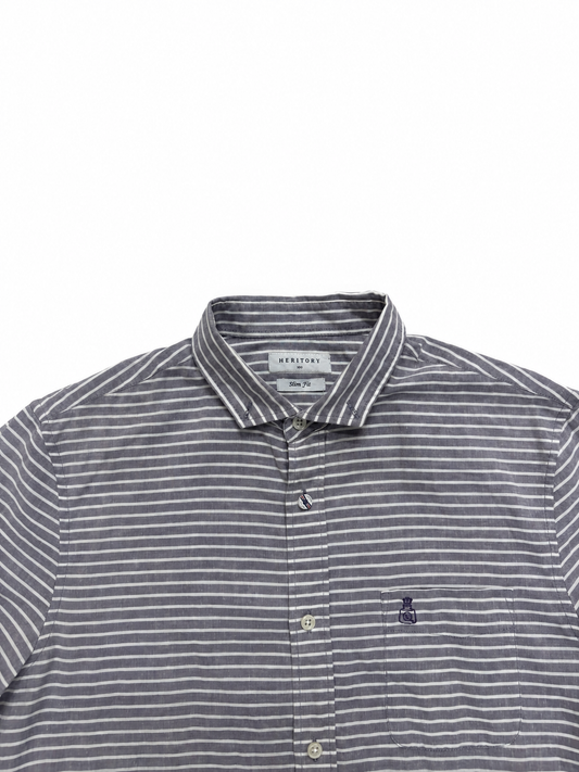 Men's Shirt Heritage Grey & White Striped Short Sleeve