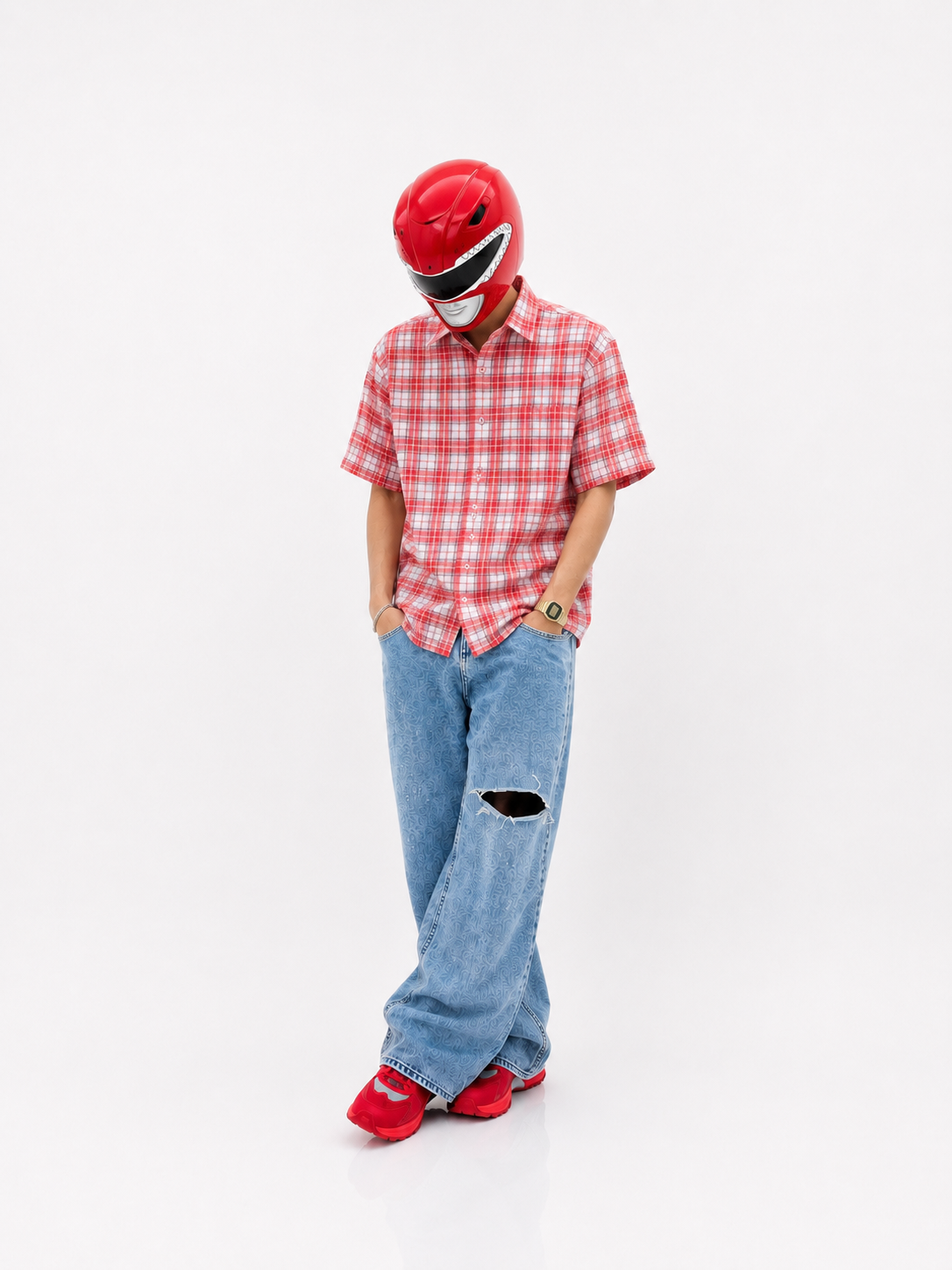 Red Plaid Cropped Shirt