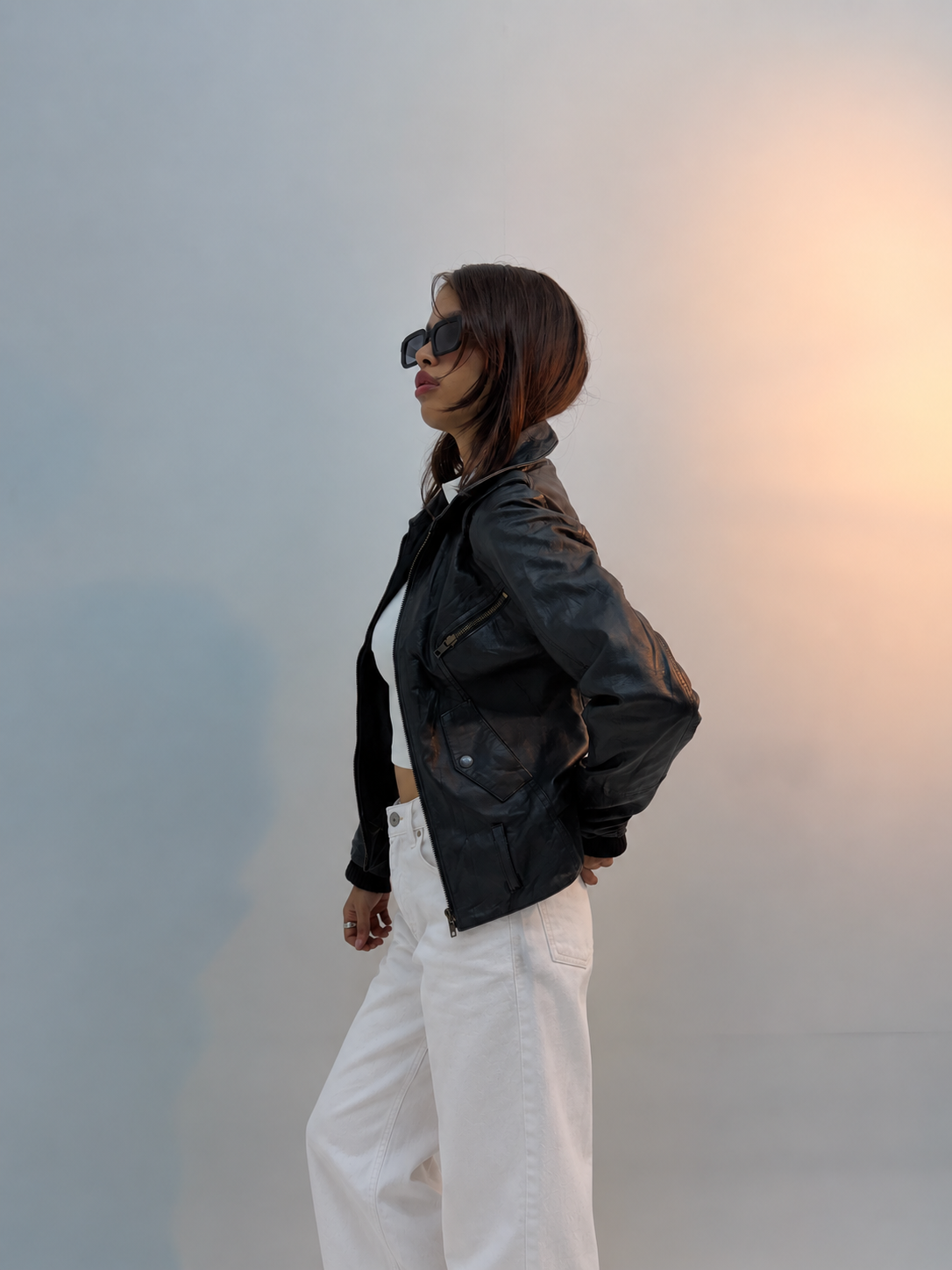 Women’s Black Fitted Zip-Detail Leather Jacket