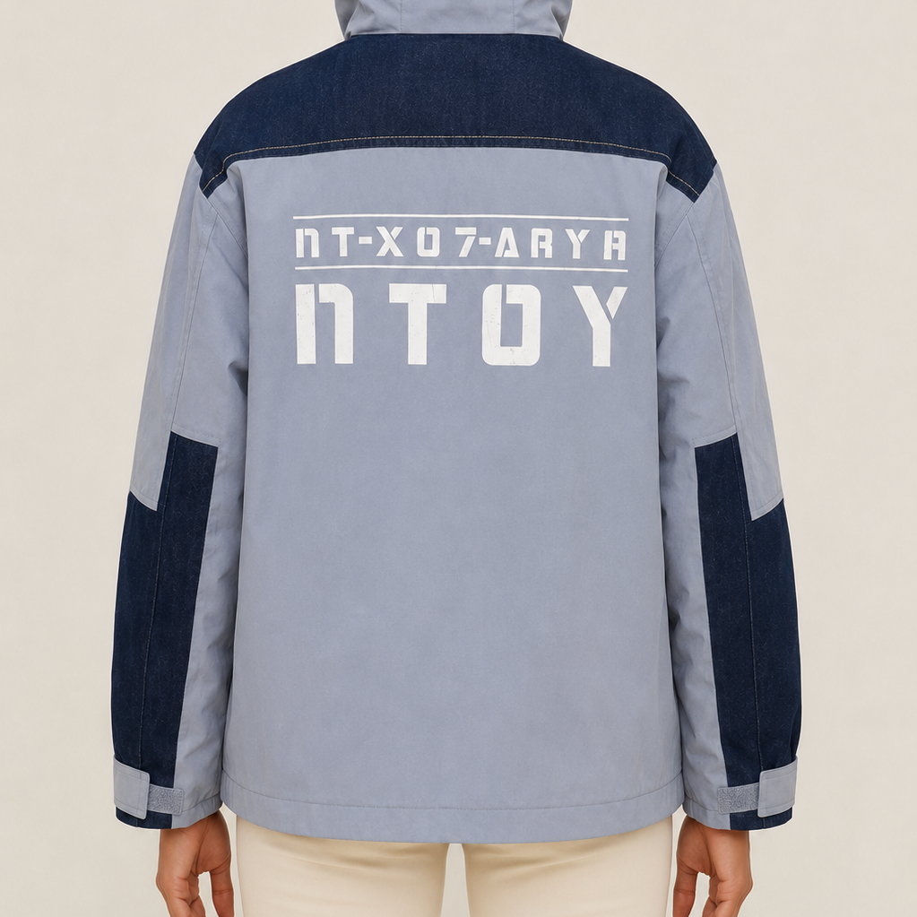 Unisex Grey & Navy Colorblock Utility Hooded Outdoor Windbreaker Jacket