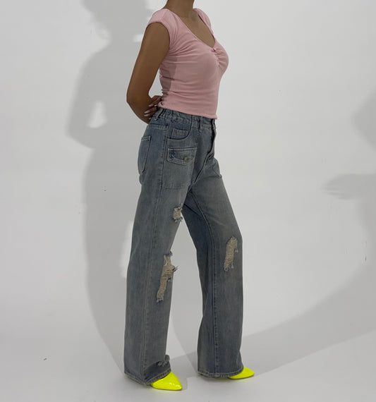 Women's Jeans Distressed Wide-Leg Cargo