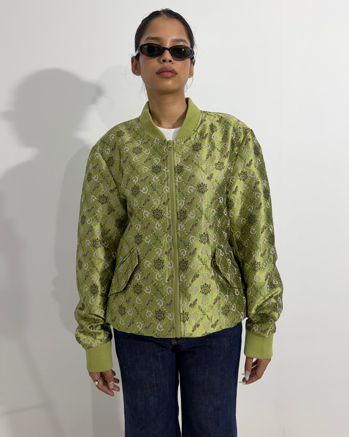 Women's Jacket Green Printed Bomber