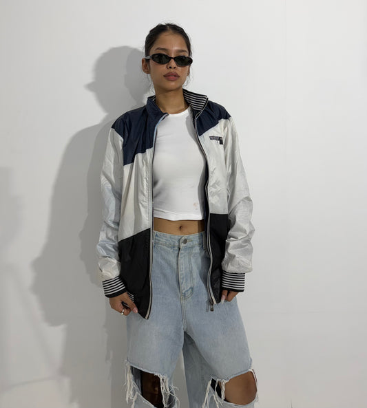 Women's Jacket Black & White Color Block Windbreaker