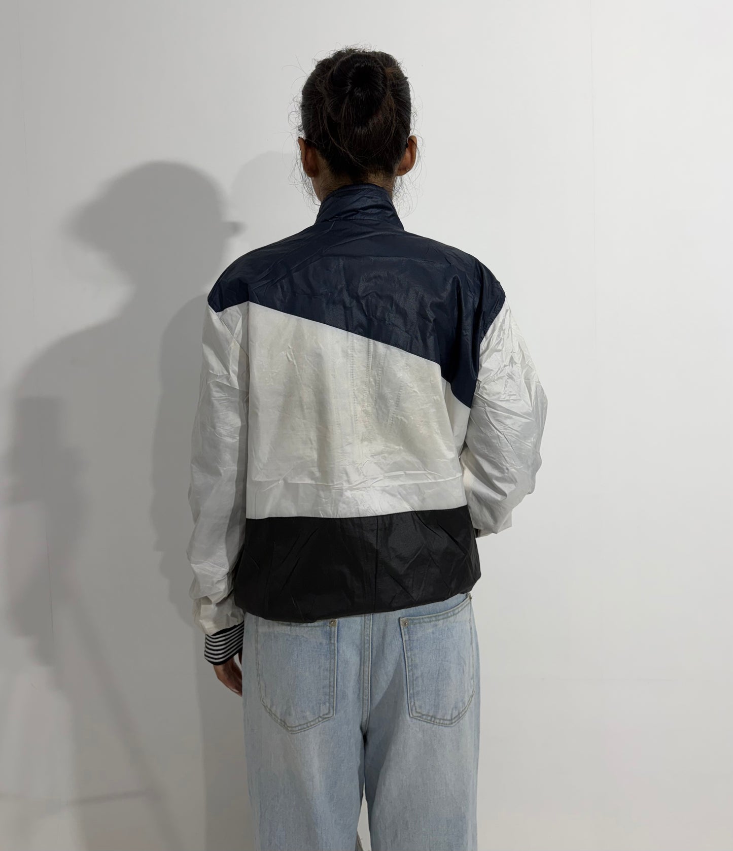 Women's Jacket Black & White Color Block Windbreaker