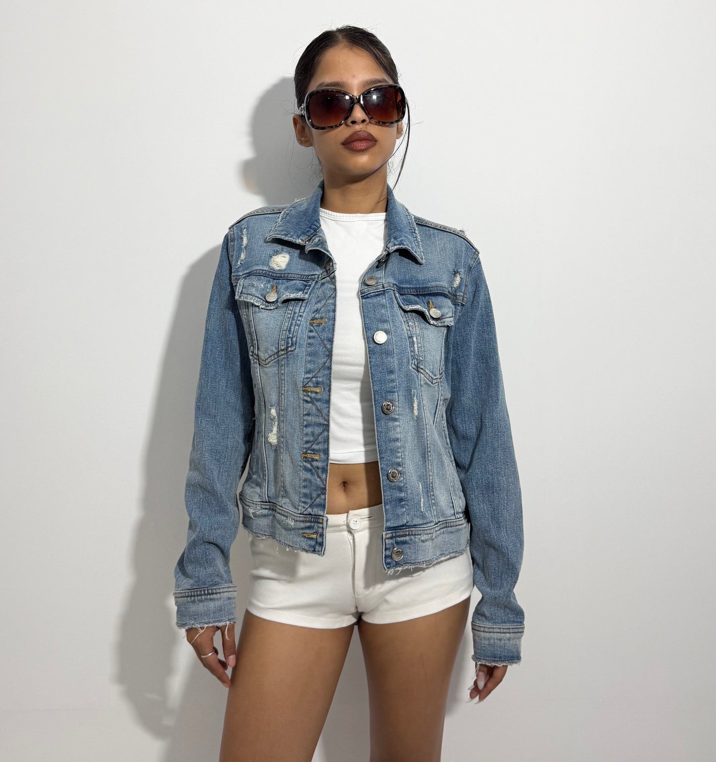 Women's Jacket Light Wash Distressed Denim