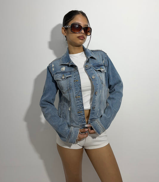 Women's Jacket Light Wash Distressed Denim