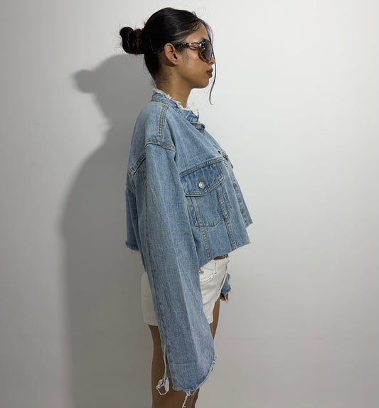 Women's Jacket cropped light-wash denim