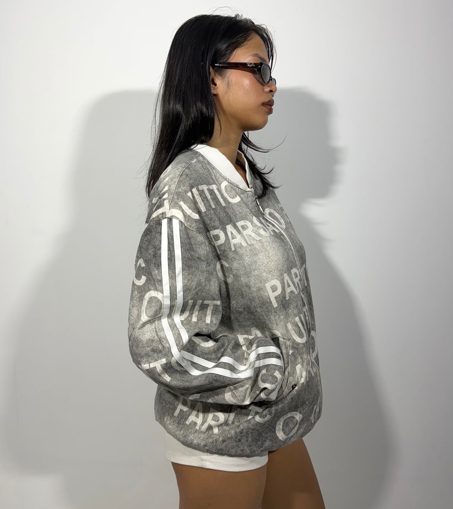 Women's Jacket Grey Typography Bomber Jacket