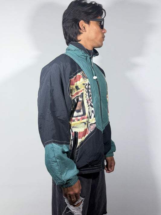 Vintage Graphic Colorblock Zip-Up Men's Jacket
