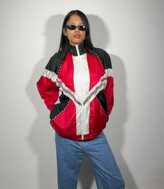 Women's Jacket Red & Black Aztec Print