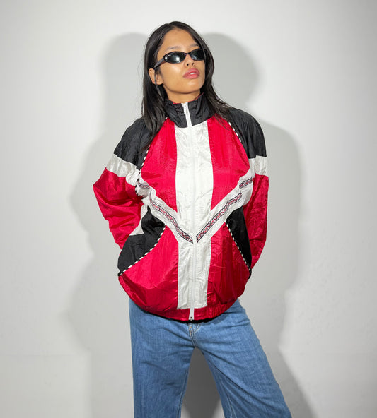 Women's Jacket Red & Black Aztec Print