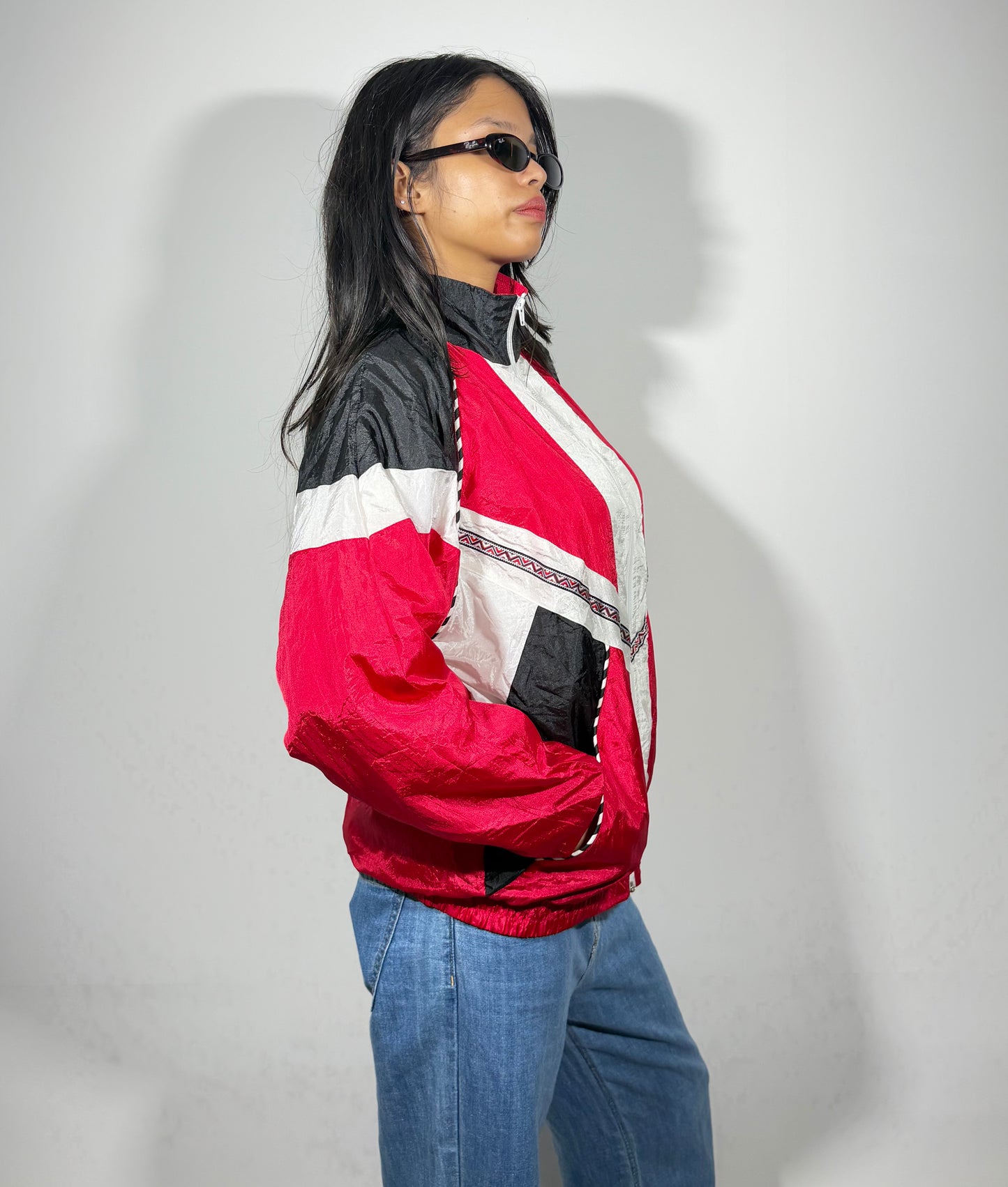 Women's Jacket Red & Black Aztec Print