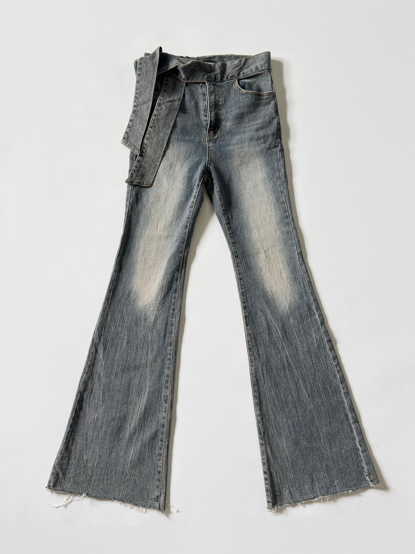 Tie up grey washed Jeans