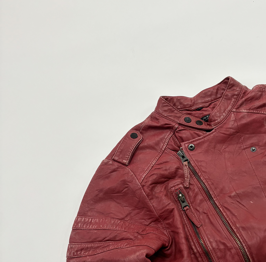 Red Distressed Leather Biker Jacket