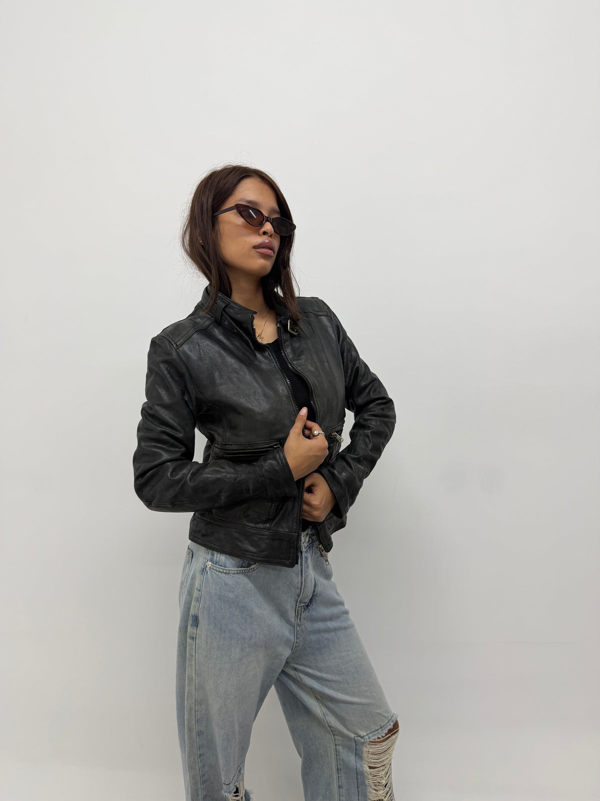 Women’s Vintage Black Fitted Biker Leather Jacket